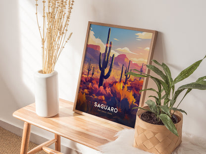 Saguaro National Park Poster | Arizona Desert Art | Sonoran Cacti Landscape