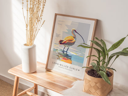 Long-billed Curlew, Numenius americanus Poster | Shorebird Wildlife Print Wall Art — styled in a modern interior