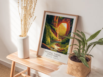 Natural Tunnel State Park Matte Border Poster | Duffield, Virginia Travel Wall Art — styled in a modern interior