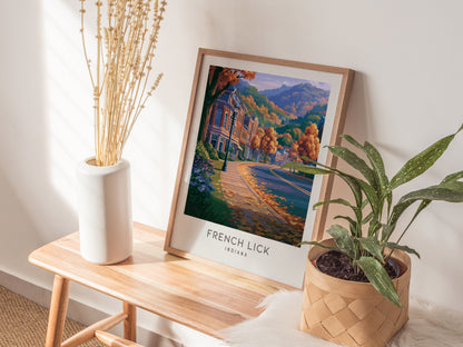 French Lick Matte Border Poster | Indiana Destination Print Travel Wall Art — styled in a modern interior