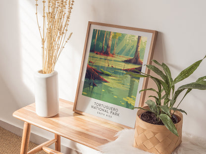 Tortuguero National Park Matte Border Poster | Costa Rica Travel Wall Art — styled in a modern interior