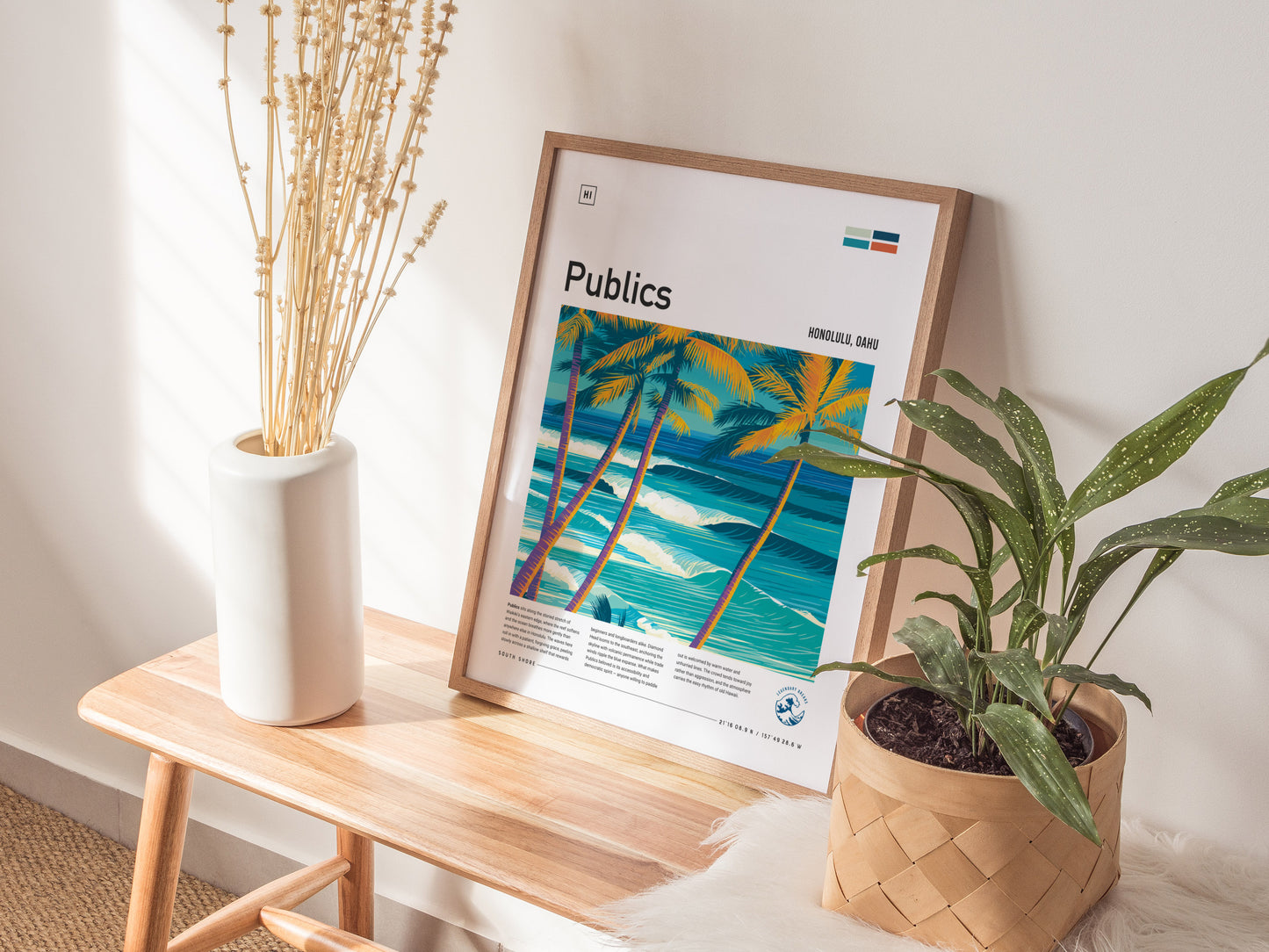 Publics, Hawaii Poster | Tropical Surf Break Island Wall Art — styled in a modern interior
