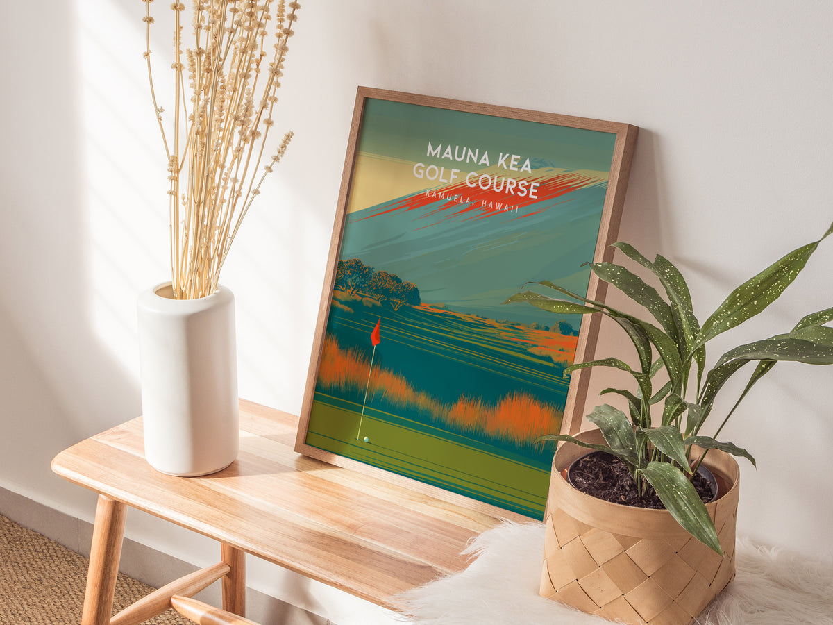 Mauna Kea Golf Course, Kamuela, Hawaii Poster | Tropical Links Golfer Gift Wall Art — styled in a modern interior