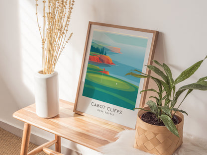 Cabot Cliffs Matte Border Poster | Nova Scotia Golf Wall Art Golfer Gift — styled in a modern interior