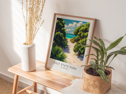 Gulf State Park Matte Border Poster | Alabama Coastal Beach Decor Travel Wall Art — styled in a modern interior