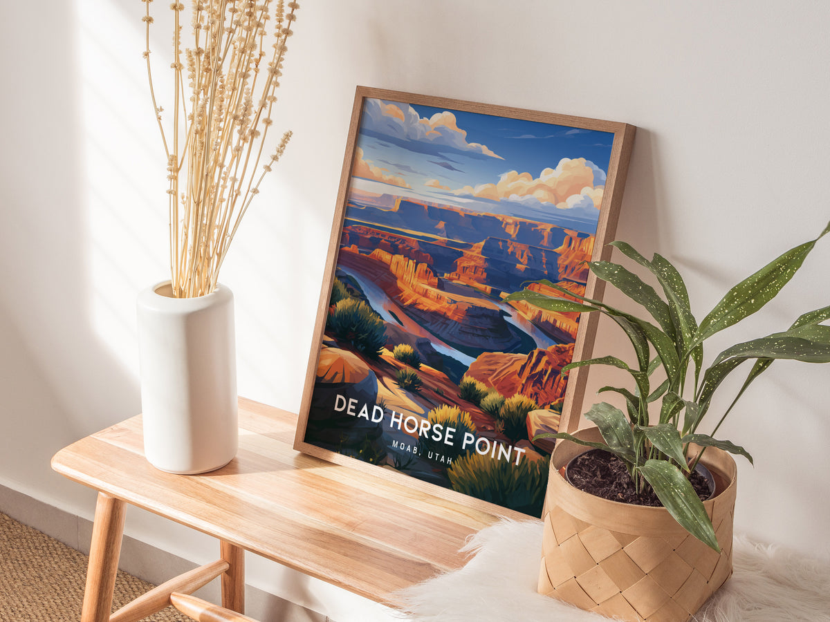Dead Horse Point, Moab, Utah Poster | Canyon Overlook Destination Print Wall Art — styled in a modern interior