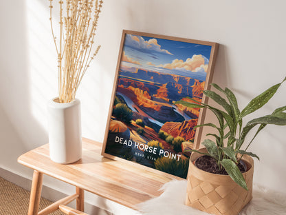 Dead Horse Point, Moab, Utah Poster | Canyon Overlook Destination Print Wall Art — styled in a modern interior