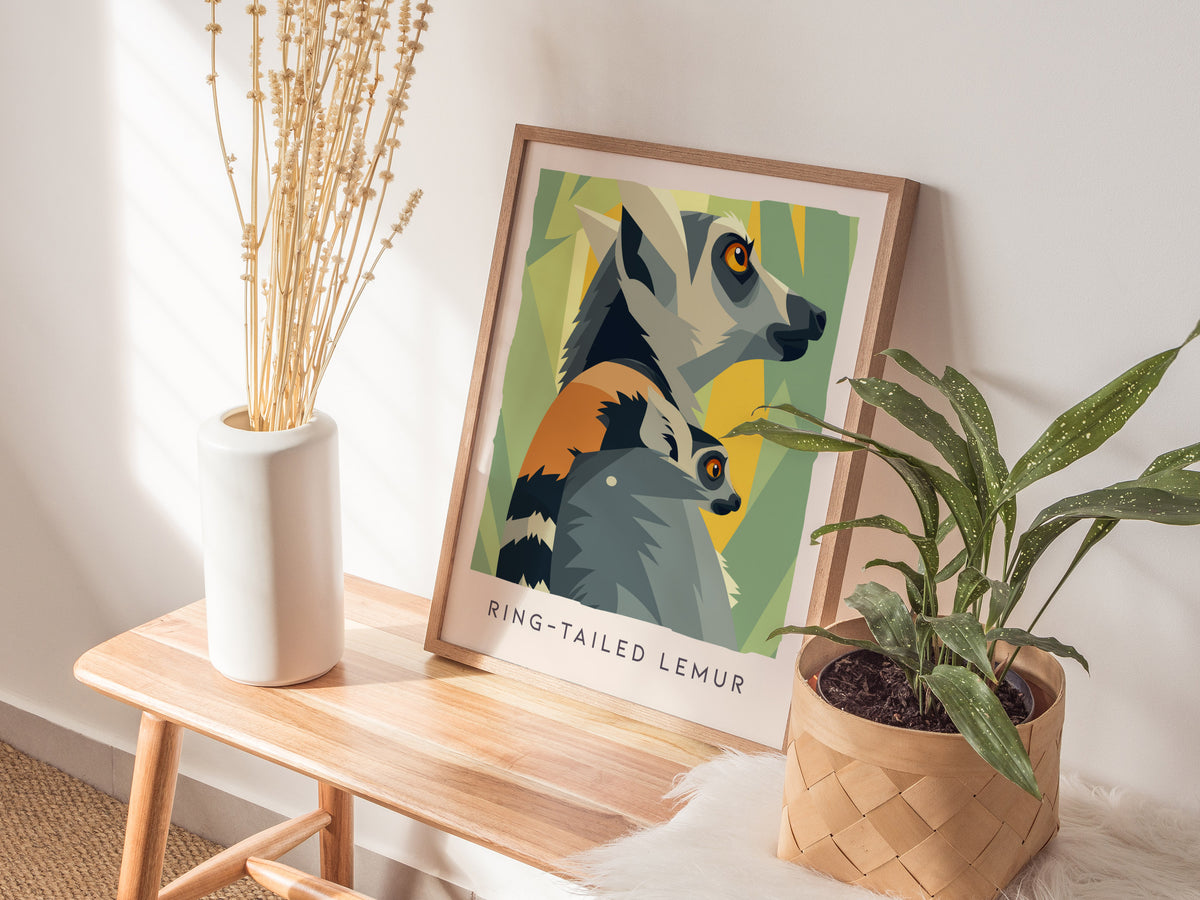Ring-tailed Lemur Poster | Madagascar Wildlife Wall Art — styled in a modern interior