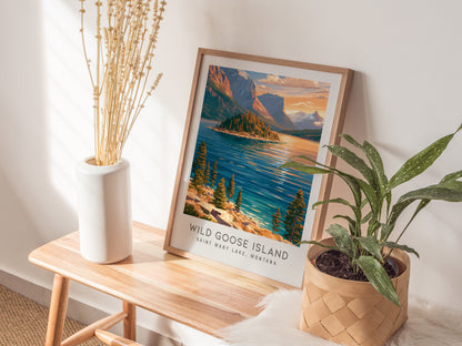 Wild Goose Island Matte Border Poster | Saint Mary Lake, Montana Travel Wall Art — styled in a modern interior