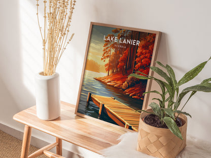 Lake Lanier, Georgia Poster | Serene Lakeside Vacation Wall Art — styled in a modern interior