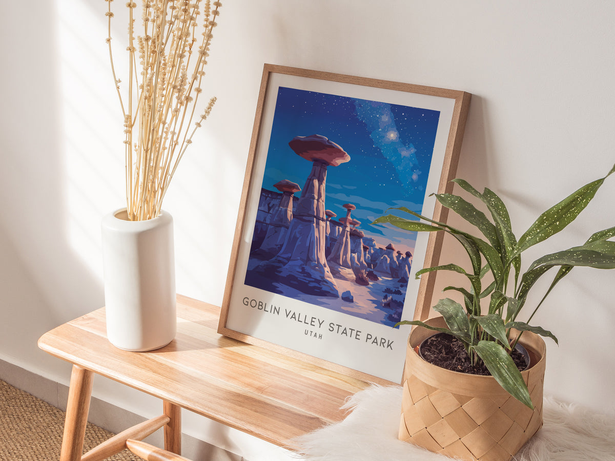 Goblin Valley State Park Matte Border Poster | Utah Destination Print Travel Wall Art — styled in a modern interior
