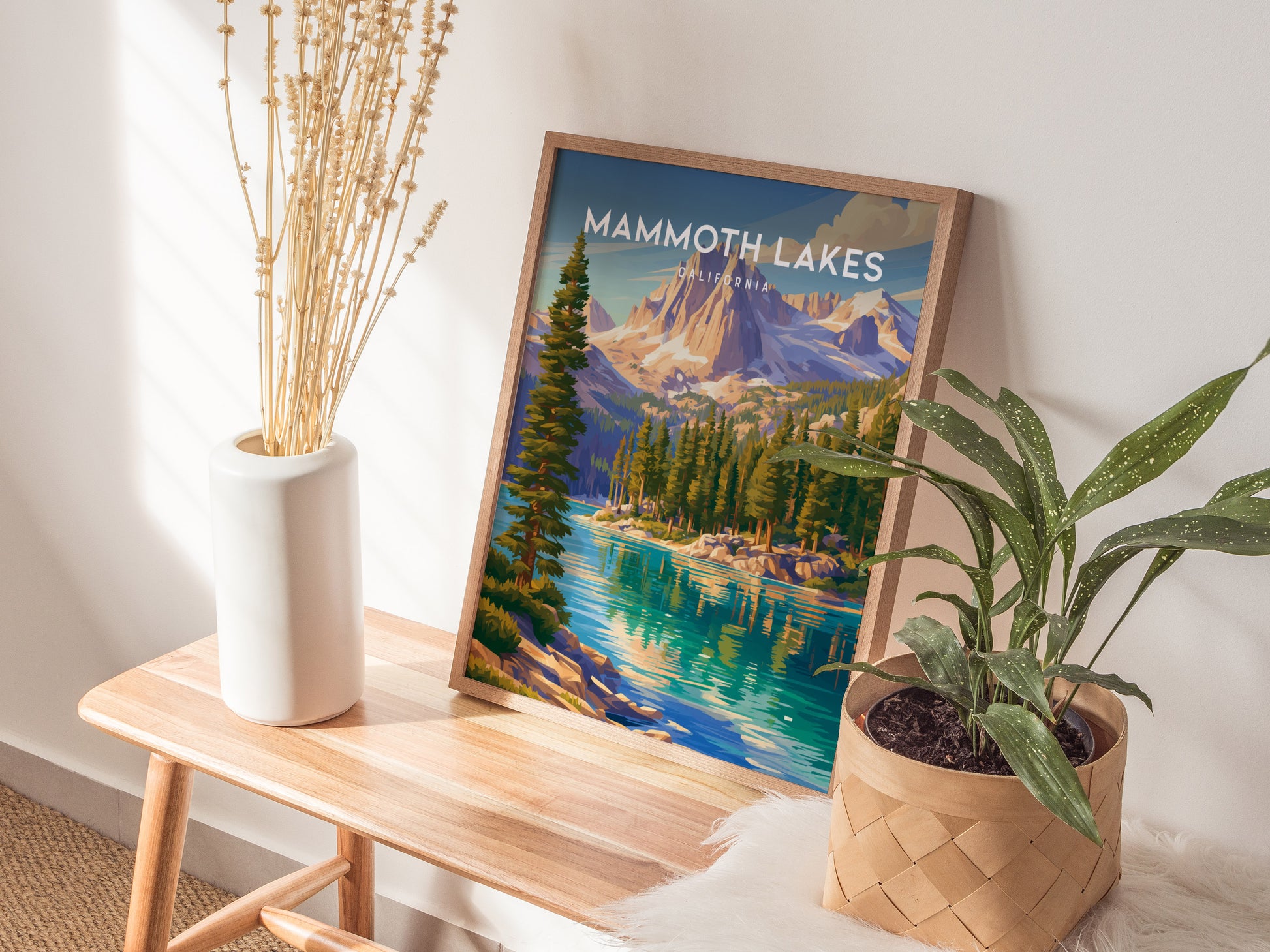 Mammoth Lakes, California Poster | Alpine Lake & Mountain Wilderness Wall Art — styled in a modern interior