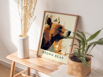 Brown Bear Modern Wildlife Poster | Alaska Nature Wall Art | Framed or Unframed