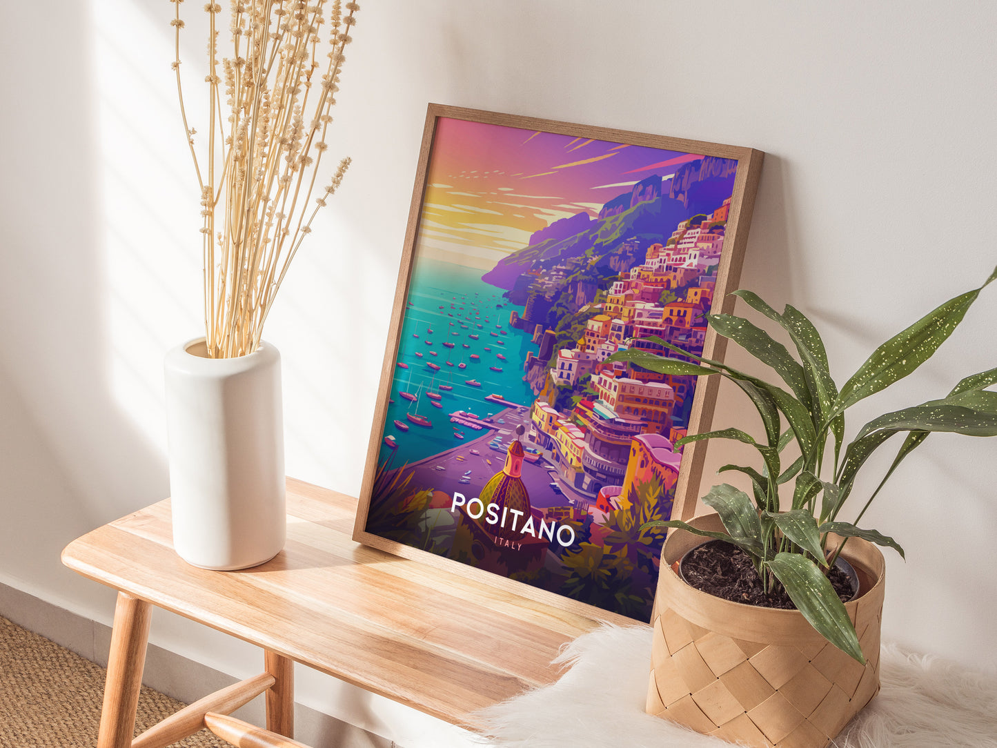 Positano Poster | Amalfi Coast Italy Art | Vintage Travel Print