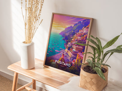 Positano Poster | Amalfi Coast Italy Art | Vintage Travel Print