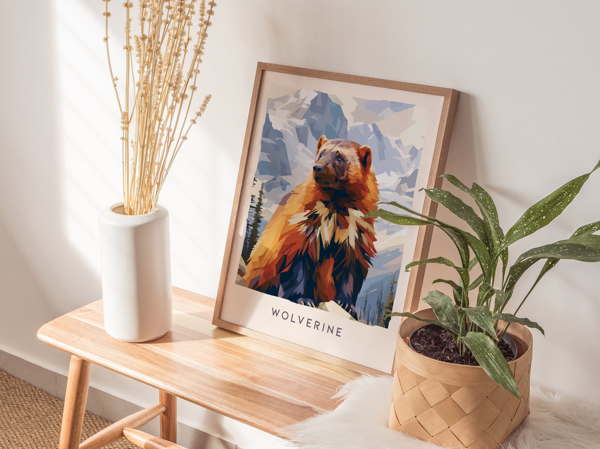 Wolverine, Gulo gulo Poster | Fierce Mountain Wildlife Wall Art — styled in a modern interior