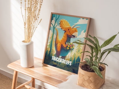 Triceratops Poster | Adventure Dinos Kids Room Art | Dinosaur Nursery
