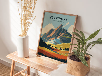 Flatirons Poster | Boulder Colorado Nature Landmark Wall Art | Framed or Unframed