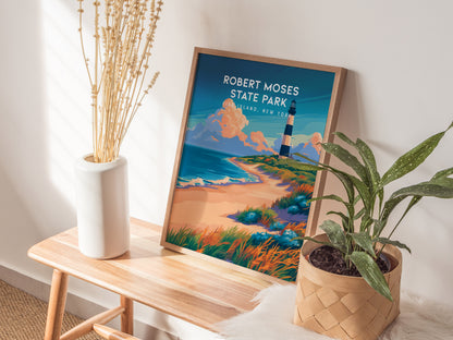 Robert Moses State Park, Fire Island, New York Poster | Coastal Beach Decor Wall Art — styled in a modern interior