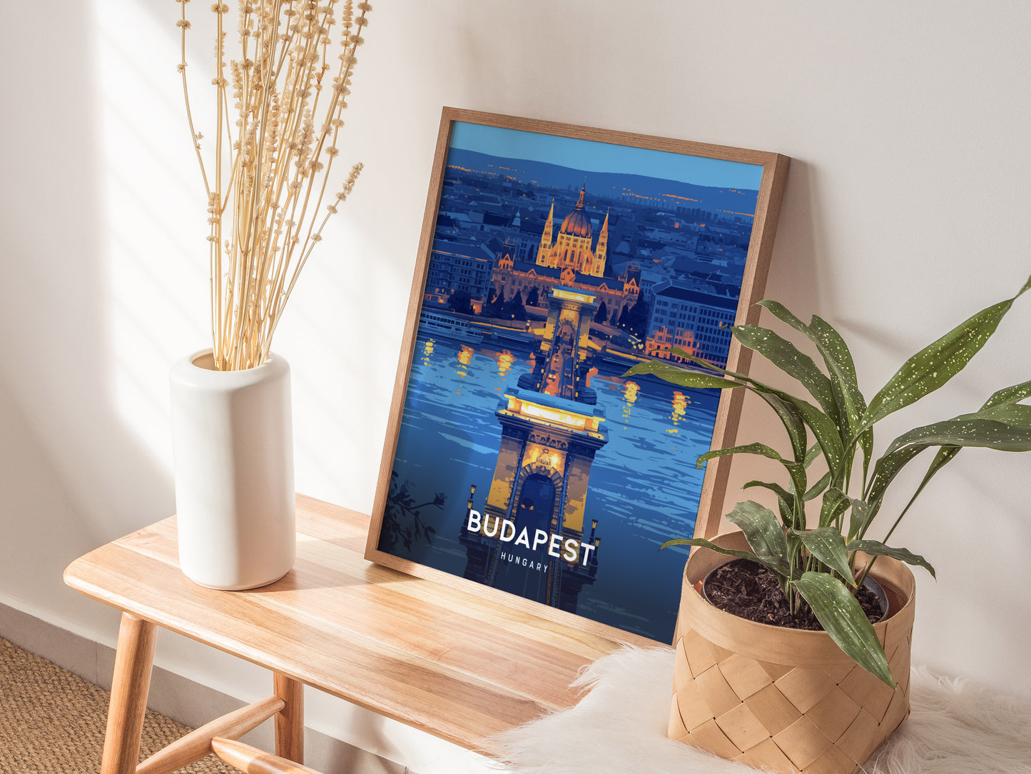 Budapest Chain Bridge Poster | Hungary Travel Print Wall Art | Framed or Unframed