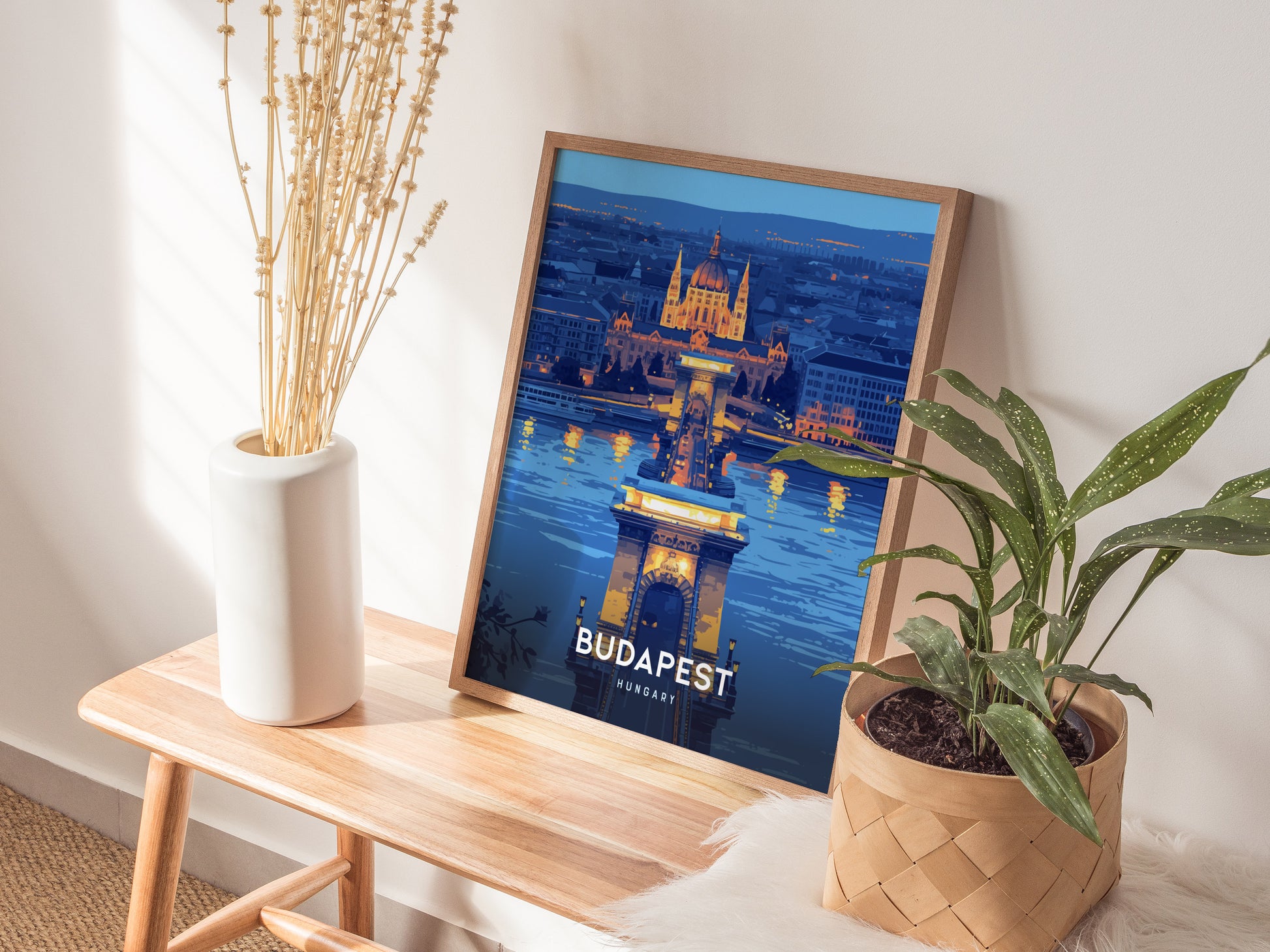 Budapest Chain Bridge Poster | Hungary Travel Print Wall Art | Framed or Unframed