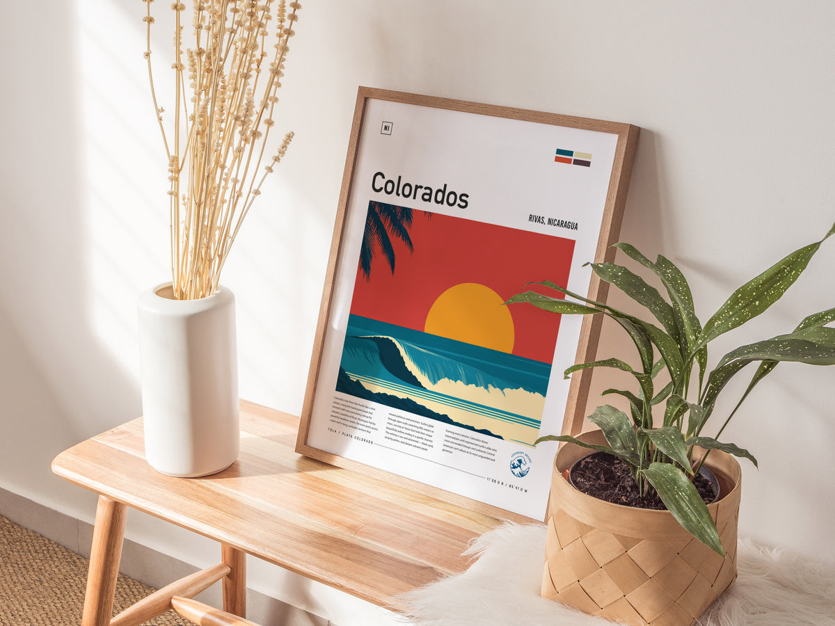 Colorados, Rivas, Nicaragua Poster | Tropical Surf Wall Art — styled in a modern interior