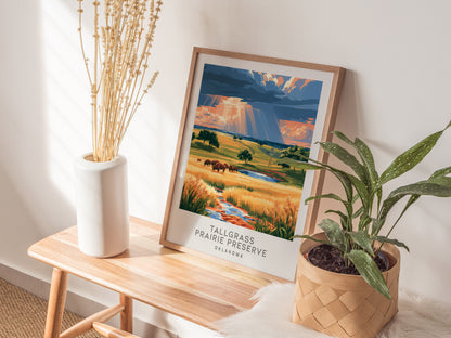 Tallgrass Prairie Preserve Matte Border Poster | Oklahoma Destination Print Travel Wall Art — styled in a modern interior