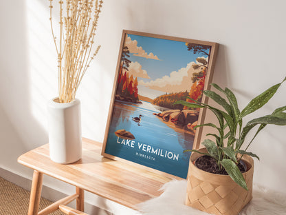 Lake Vermilion, Minnesota Poster | Northwoods Lake & Pine Forest Wall Art — styled in a modern interior
