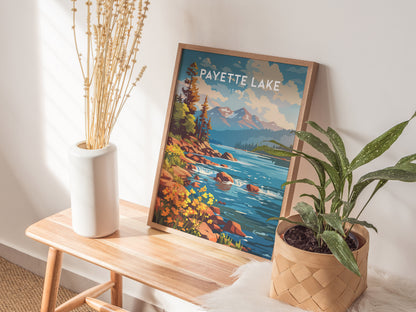 Payette Lake, Idaho Poster | Mountain Lake Destination Print Wall Art — styled in a modern interior