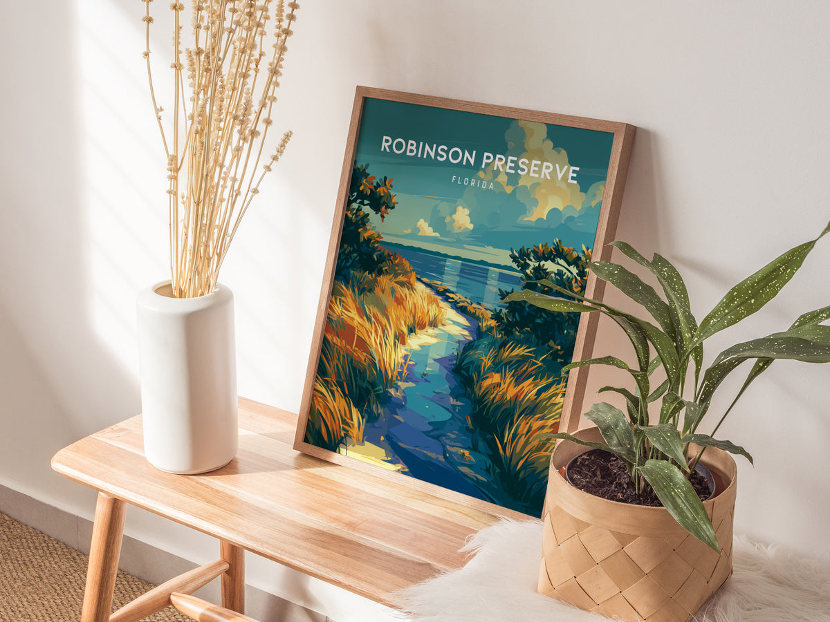 Robinson Preserve, Florida Poster | Mangrove Trails & Coastal Wetlands Wall Art — styled in a modern interior