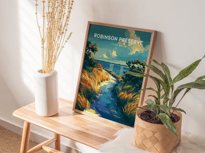 Robinson Preserve, Florida Poster | Mangrove Trails & Coastal Wetlands Wall Art — styled in a modern interior