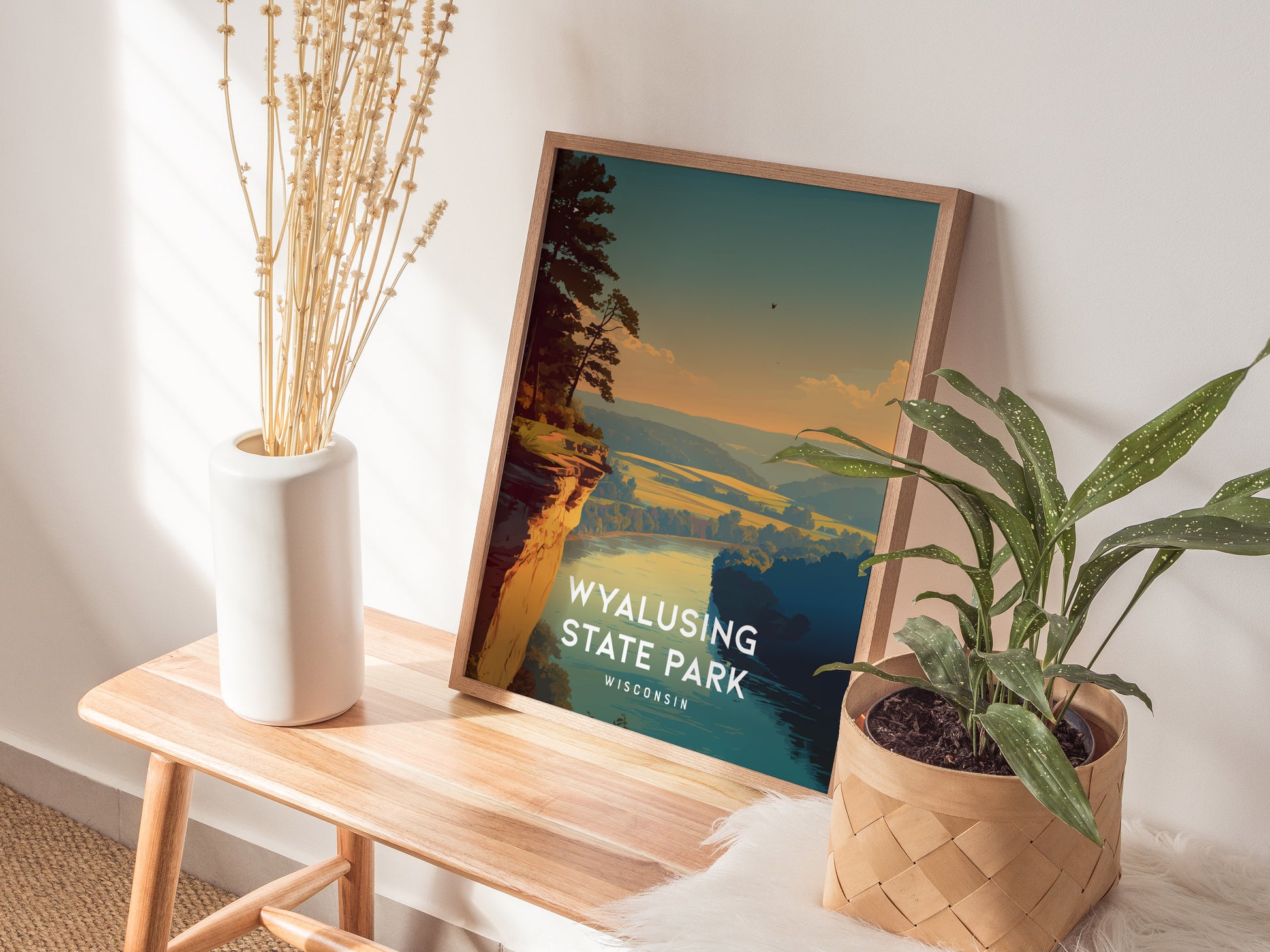 Wyalusing State Park, Wisconsin Poster | Bluffs & River Valley Vista Wall Art — styled in a modern interior