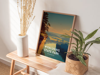 Wyalusing State Park, Wisconsin Poster | Bluffs & River Valley Vista Wall Art — styled in a modern interior