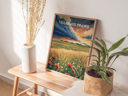 Tallgrass Prairie, Strong City, Kansas Poster | Golden Plains Travel Wall Art — styled in a modern interior