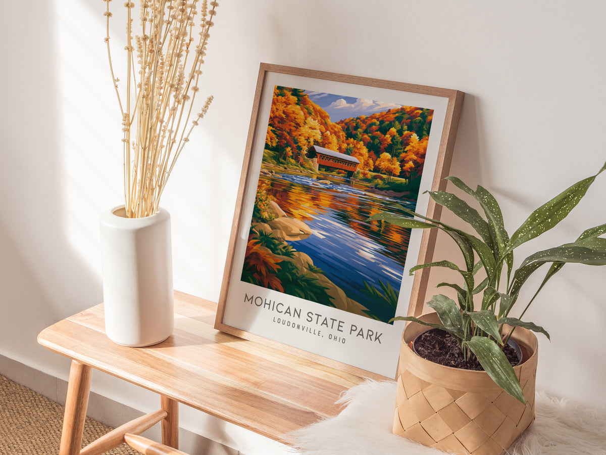 Mohican State Park Matte Border Poster | Loudonville, Ohio Destination Print — styled in a modern interior