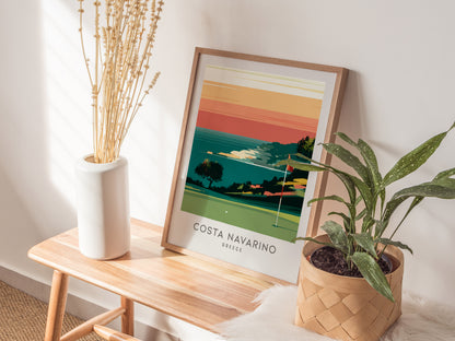 Costa Navarino Matte Border Poster | Greece Golf Course Print & Country Club Decor — styled in a modern interior