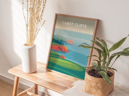 Cabot Cliffs, Nova Scotia Poster | Dramatic Links Golf Course Print Wall Art — styled in a modern interior
