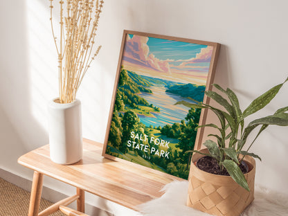 Salt Fork State Park, Ohio Poster | Lakeside Forest Retreat Wall Art — styled in a modern interior