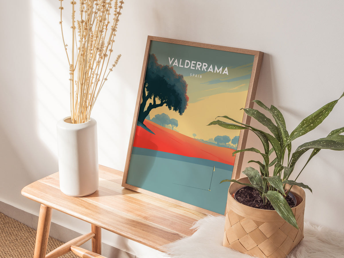 Valderrama, Spain Poster | Sunlit Fairways & Clubhouse Golf Wall Art — styled in a modern interior