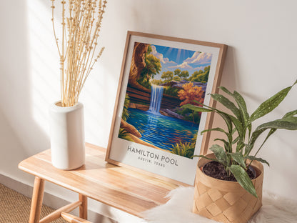 Hamilton Pool Matte Border Poster | Austin, Texas Destination Print & Vacation Wall Art — styled in a modern interior