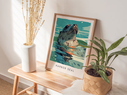 Harbor Seal, Phoca vitulina Poster | Coastal Wildlife Wall Art — styled in a modern interior