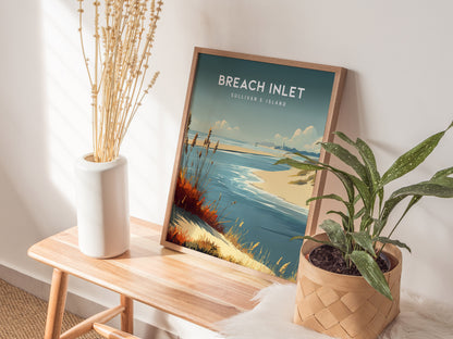 Breach Inlet, Sullivan's Island Poster | Coastal Beach Decor Travel Gift Wall Art — styled in a modern interior