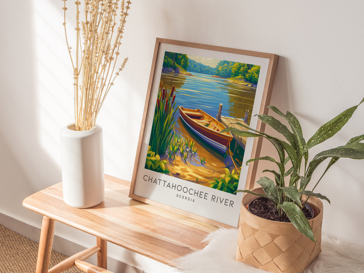 Chattahoochee River Matte Border Poster | Georgia Vacation Wall Art Framed or Unframed — styled in a modern interior