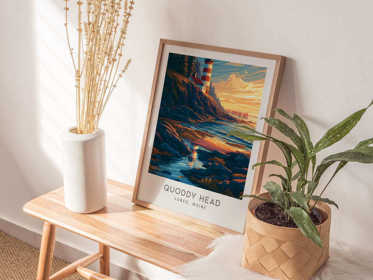 Quoddy Head Matte Border Poster | Lubec, Maine Coastal Beach Decor — styled in a modern interior