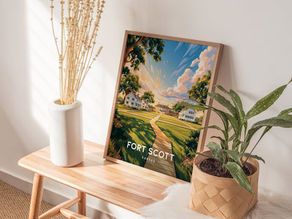 Fort Scott, Kansas Poster | Historic Frontier Prairie Travel Gift Wall Art — styled in a modern interior
