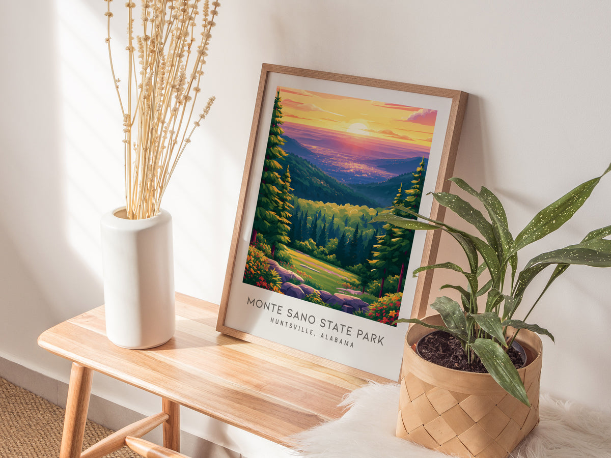 Monte Sano State Park Matte Border Poster | Huntsville, Alabama Travel Wall Art — styled in a modern interior