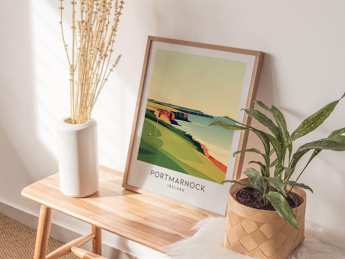 Portmarnock Matte Border Poster | Ireland Travel Wall Art — styled in a modern interior