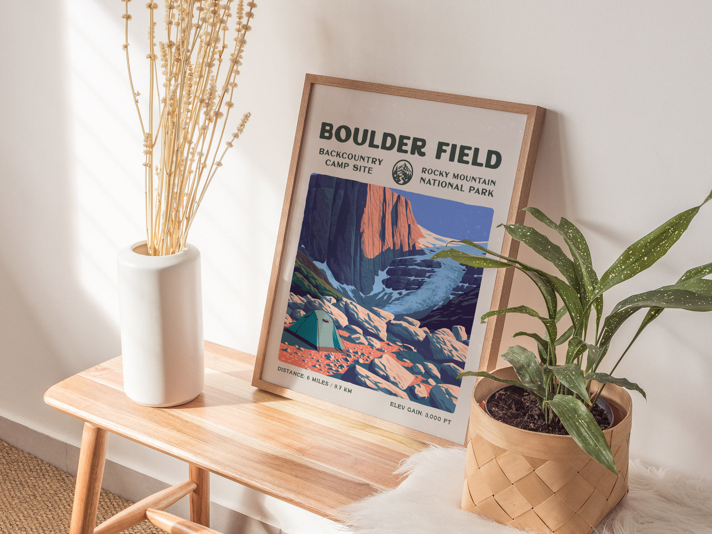 Boulder Field, Rocky Mountain National Park Poster | Hiker Gift | Alpine Wilderness Block Print Wall Art — styled in a modern