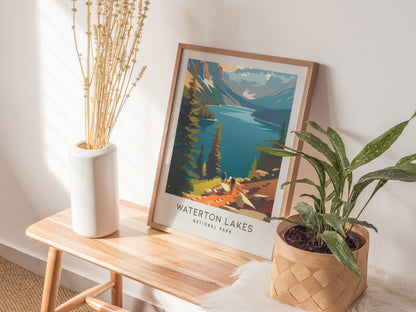 Waterton Lakes Matte Border Poster | National Park Travel Wall Art — styled in a modern interior
