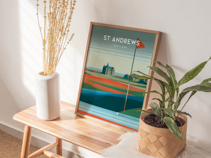 St Andrews Old Course, Scotland Poster | Links Poster Golfer Gift Wall Art — styled in a modern interior